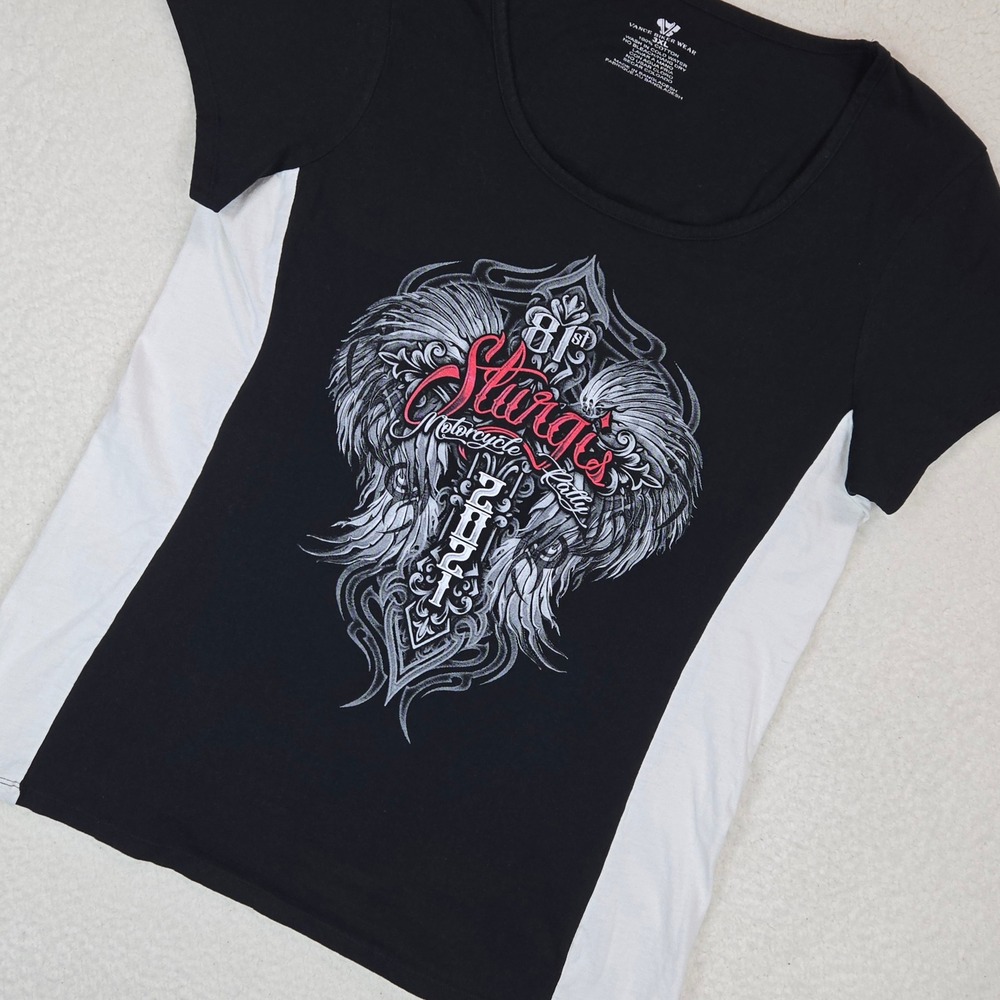 Vance Biker Wear‎ Sturgis 2021 T-Shirt Women 3XL Black White Graphic Moto Tee